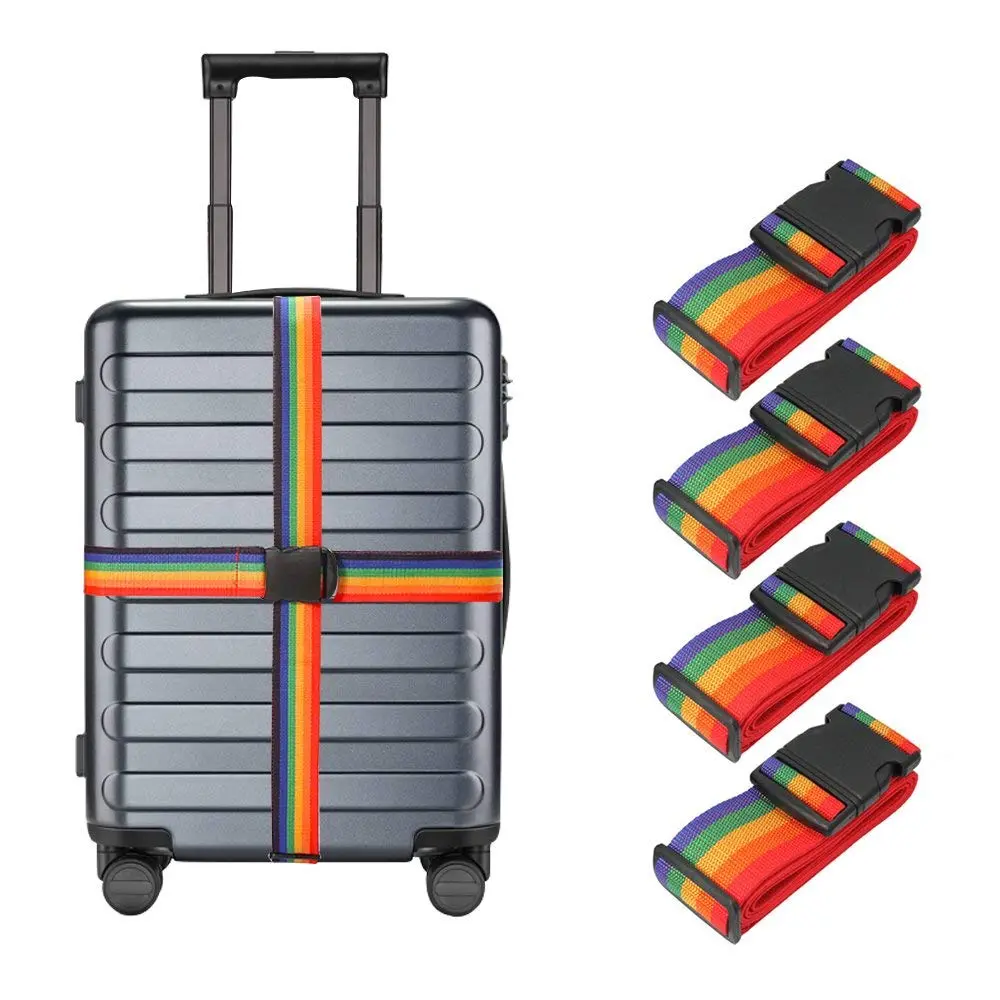 Adjustable webbing luggage straps and suitcase belts